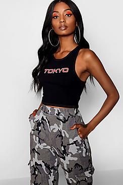 Boohoo Hallie 'tokyo' Neon Slogan Racer Crop Top