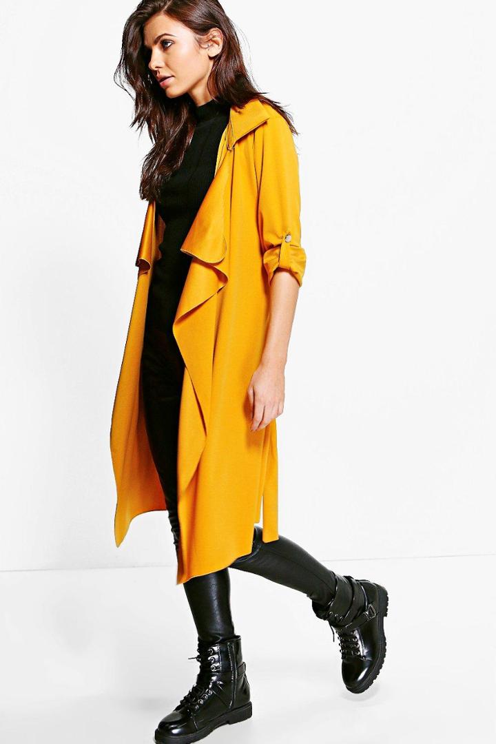 Boohoo Emma Collared Woven Turn Up Cuff Duster Mustard