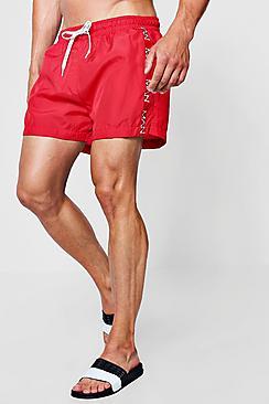Boohoo Man Dash Side Tape Mid Length Swim Short