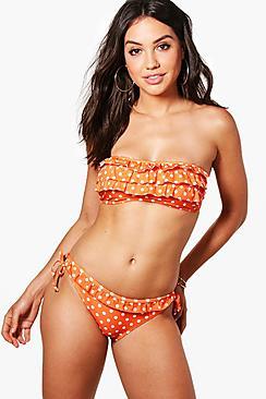 Boohoo Adelaide Polka Dot Frill Bandeau Bikini