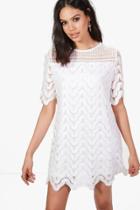 Boohoo Boutique Jessie Lace Panelled Shift Dress Ivory