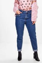Boohoo Plus Lottie Embroidered Hem Mom Jean Blue