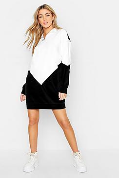 Boohoo Velour Chevron Colour Block Sweat Dress