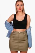 Boohoo Plus Hayley Khaki Denim Skirt