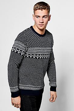 Boohoo Navy Fairisle Christmas Jumper