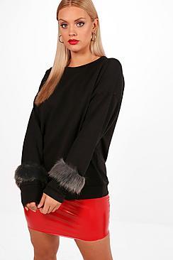 Boohoo Plus Tamsin Faux Fur Detail Sweat