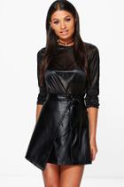 Boohoo Jen Tie Asymetric Leather Look Mini Skirt Black