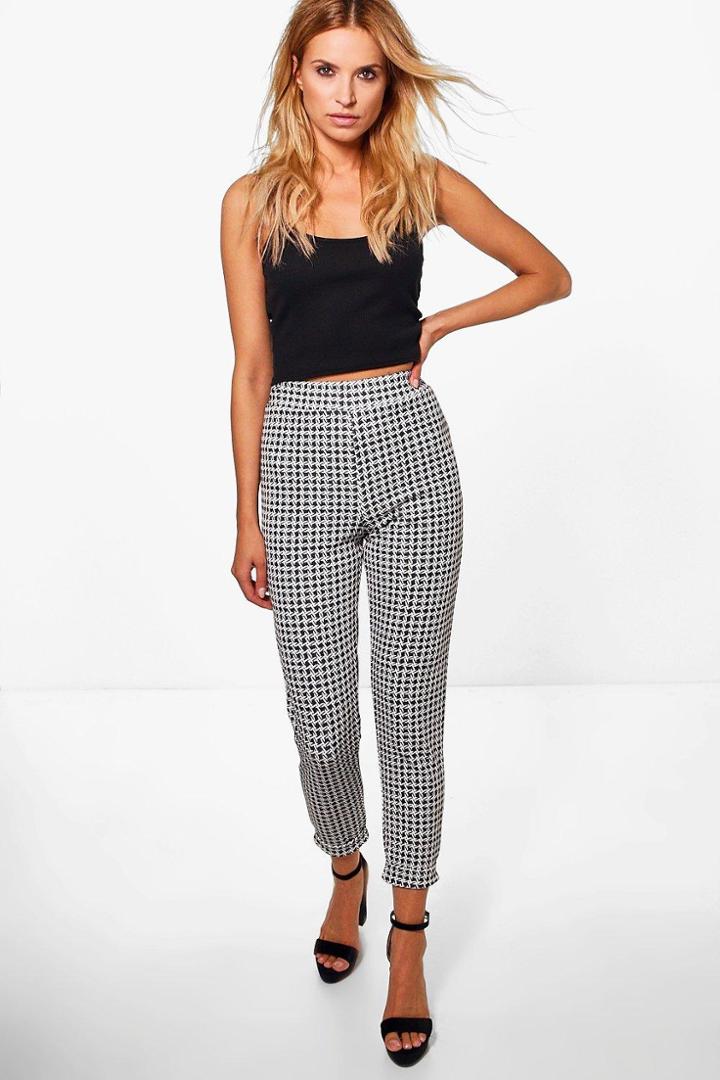 Boohoo Somaia Monochrome Check Skinny Stretch Trousers Black