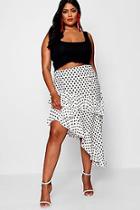 Boohoo Plus Polka Dot Multi Ruffle Asymmetric Midi Skirt