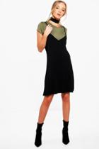 Boohoo Yasmin Choker Detail 2 In 1 Slip Dress Khaki
