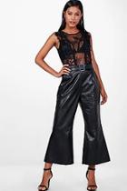 Boohoo Atlas Belted Wide Leg Leather Look Culottes