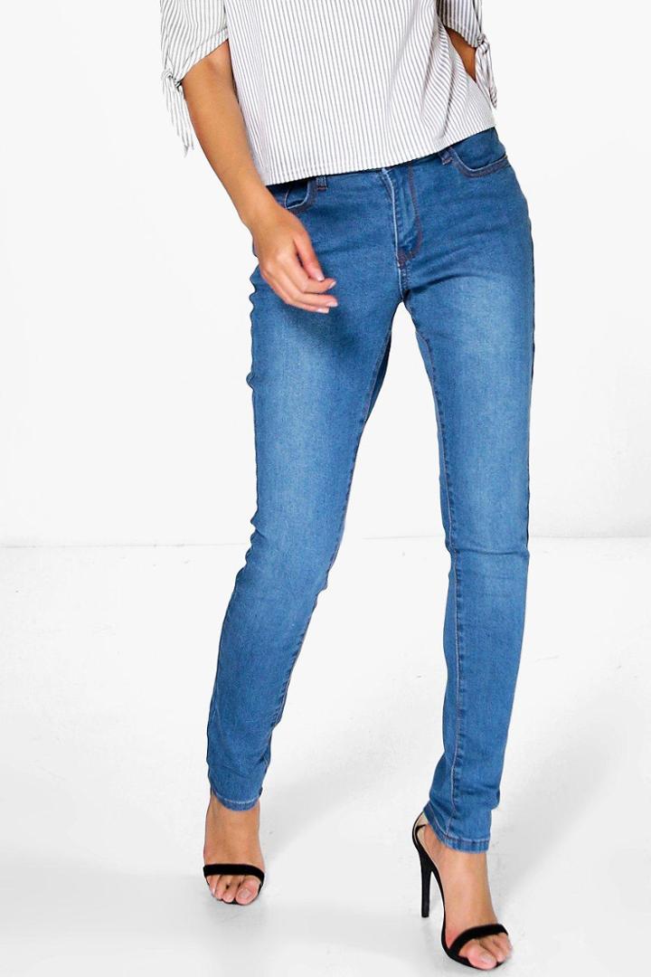 Boohoo Jen High Rise Mid Wash Blue Skinny Jeans Blue