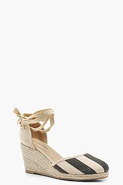 Boohoo Hollie Wide Fit Stripe Tie Up Espadrille Wedges