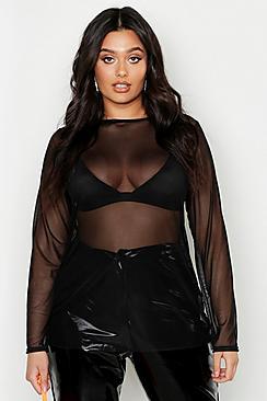 Boohoo Plus Mesh Long Sleeve Top