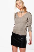 Boohoo Holly Soft Knit Choker Jumper Grey