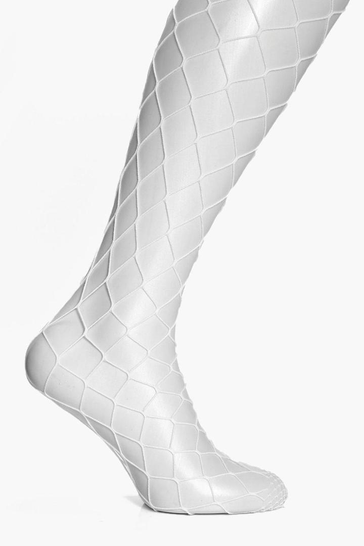 Boohoo Plus Erin White Large Fishnet Tight White