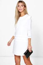 Boohoo Clara Pleat Detail 3/4 Sleeve Shift Dress Cream