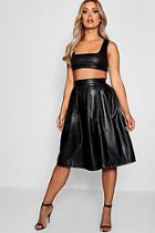 Boohoo Plus Leather Look Box Pleat Midi Skirt
