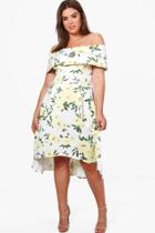 Boohoo Plus Elizabeth Deep Bardot Floral Dip Back Midi Dress Multi