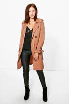 Boohoo Petite Sharlene Longline Trench Chestnut