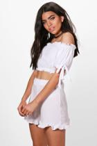 Boohoo Xina Rib Off Shoulder Crop&shorts Co-ord White