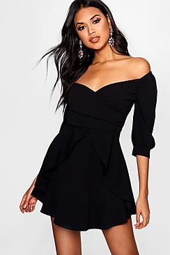 Boohoo Theresa Ruffle Detail Wrap Skater Dress