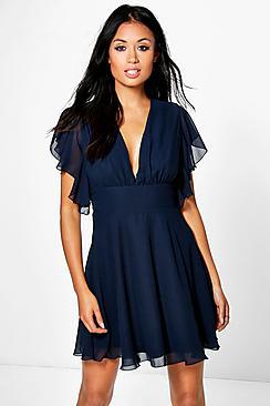 Boohoo Melodie Chiffon Frill Detail Skater Dress