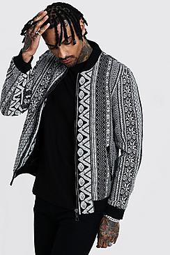 Boohoo Monochrome Aztec Jacquard Bomber