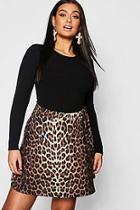 Boohoo Plus Leopard Print Skater Skirt