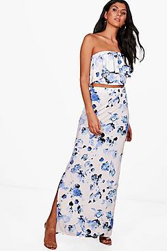 Boohoo Bella Floral Crop & Maxi Skirt Co-ord