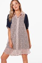 Boohoo Hanna Cage Print Blocked Shirt Dress Pink