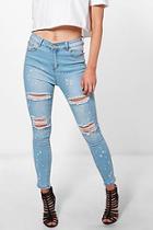 Boohoo Petite Luci Rip Knee Paint Splatter Skinny Jean