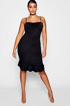 Boohoo Plus Square Neck Ruffle Hem Midi Dress