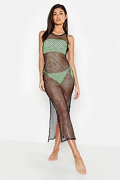 Boohoo Fishnet Split Side Beach Maxi Dress