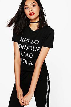 Boohoo Jessica Greeting Slogan Rib T-shirt