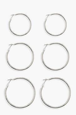 Boohoo Silver Mixed Size Hoop Pack