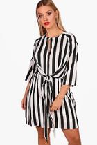 Boohoo Plus Maria Striped Tie Front Shirt Dress