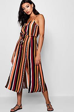 Boohoo Reese Split Front Striped Midaxi Dress