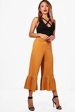 Boohoo Long Line Ruffle Hem Wide Leg Culottes