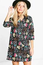 Boohoo Madelline Cluster Floral Shirt Dress Black