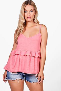 Boohoo Plus Jane Strappy Ruffle Cami Top