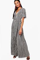 Boohoo Maya Plunge Crinkle Stripe Culotte Jumpsuit