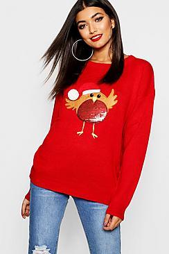Boohoo Applique Sweater With Pompom And Sequin