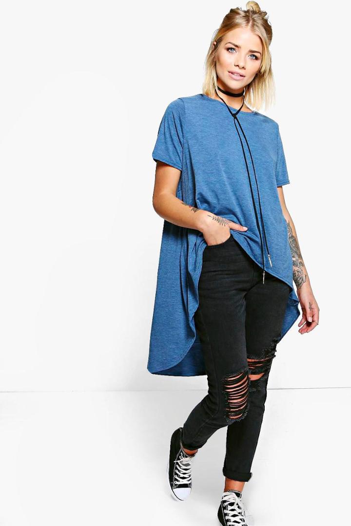 Boohoo Dianne Oversized Dip Back T-shirt Denim