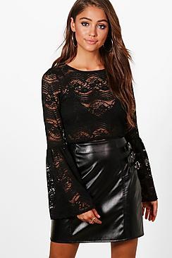 Boohoo Sarah Lace Bell Sleeve Crop