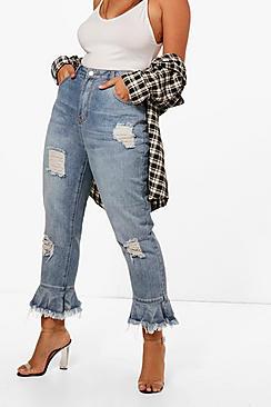 Boohoo Plus Helen Fray Ruffle Detail Jean