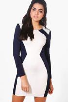 Boohoo Rebecca Contrast Tailored Dress Navy