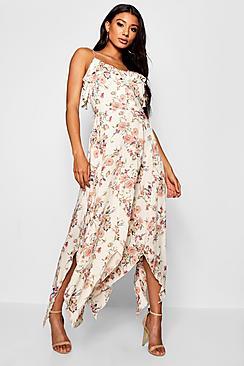 Boohoo Button Detail Floral Woven Maxi Dress
