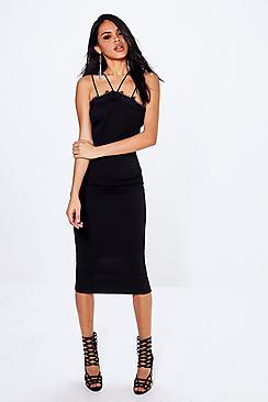 Boohoo Cher Lace Trim Strappy Detail Midi Dress