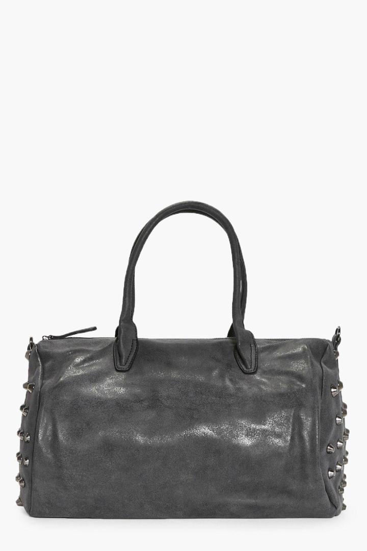 Boohoo Jessica Black Stud Detail Bowler Bag Black